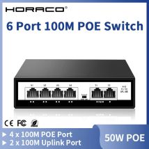 HORACO 6 Port 100M POE Switch 100Mbps Active POE Network Switch 52W for IP Camera,NVR,Surveillance,CCTV,POE Camera