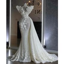 Abiti da sposa Arabia Saudita Sirena Collo alto Appliques Pizzo Dubai Abiti da sposa da donna taglie forti personalizzati
