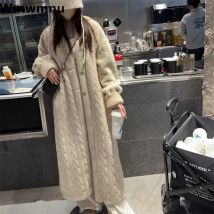 Koreanische Weiche Warme Lange Faux Pelz Jacke Winter Gepolsterte Chic Frauen Einreiher Casaco Casual Lose Polsterung Schnee Tragen Abrigos Neue