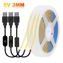 5V USB 3mm PCB COB LED Strip Light with Switch Dimmer Remote Control 320 LEDs High Density Linear Lighting Flexible Tape Lamp