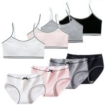 Girls Training Bras Panties Solid Kids Cotton Underwear Sets Teens Students Bra Vest and Panties Wireless Girls Cotton Bra 8-16Y