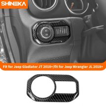 SHINEKA Auto Carbon Faser Korn Scheinwerfer Lampe Schalter Taste Dekoration Abdeckung für Jeep Wrangler JL Gladiator JT 2018-2023 up