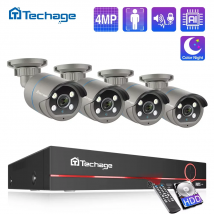 Techage-sistema de seguridad para el hogar, de 8 canales Kit de videovigilancia, 4MP, H.265, HD, POE, NVR, IR, para exteriores, Audio bidireccional, cámara IP nocturna colorida
