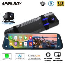 Aprilboy 10'' 4K Mirror Dash Cam Dual-Kamera mit kabellosem Carplay Android Auto Parking Assistance Loop Recording Navigation