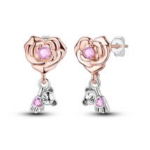 925 Sterling Silver Earrings Women Sparkling Bear and Rose Stud Earring For Anniversary Wedding Jewelry Gifts