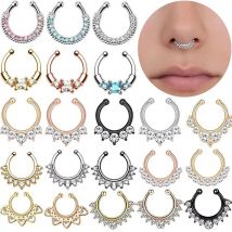 1/2 Stück Edelstahl Fake Nasenpiercing Septum Schmuck Kristall Zirkon Fake Septum Piercing Ring Nasenringe für Frauen