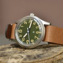 Baltany W10 Militär-Armbanduhr, grünes steriles Zifferblatt, Lederarmband, rund, 36 mm, mattes Gehäuse, NH38, automatische Retro-Armbanduhr