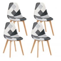 Un set di 4 sedie da pranzo in tessuto patchwork con gambe in legno Poltrona laterale stile retrò multicolore per sala da pranzo, cucina, casa