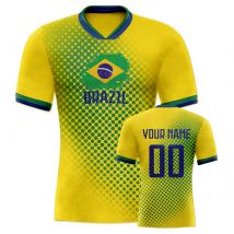 Personalized Brazil Soccer Jersey Custom Name Number Breathable V-Neck Football Team Shirt for Men Women Youth