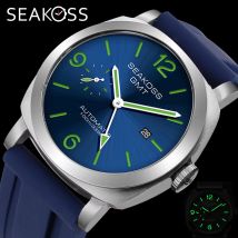 SEAKOSS GMT Diving Orologi meccanici automatici da uomo 1963 ST2557 Movimento a gabbiano 316L Calendario super luminoso 10Bar Orologi da polso