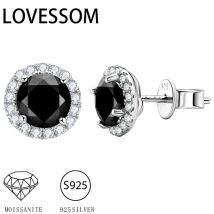 925 Sterling Silber 0,5-1 Karat Moissanit Schwarz Runde Tasche Ohrringe Mode Trend Temperament Design Licht Luxus Nische Frauen