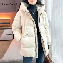 Schinteon Damen-Daunenjacke, lässig, schlank, Herbst-Winter-Outwear mit Kapuze, dick, warm, weiße Entendaunen, luxuriöser Mantel, 2024, Neu