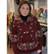 2026 Spring Loose Knit Jacquard Stand Collar Women Cardigan Zipper Full Sleeve Pockets Loose Sweater Fashion Lady Soft Knitwear