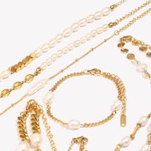 EBbelle Braccialetti di perle d'acqua dolce in acciaio inossidabile stile elegante Gioielli a mano da donna per matrimoni placcati in oro 18 carati