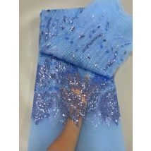 Luxuriöser himmelblauer afrikanischer handgefertigter Perlen-Mesh-Spitzenstoff 2024, hochwertige französische nigerianische Braut-Pailletten-Netzstoffe für Hochzeit