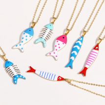 Collane con ciondolo pesce smaltato colorato carino impermeabile per donne ragazze adorabili gioielli da spiaggia estivi in acciaio inossidabile color oro