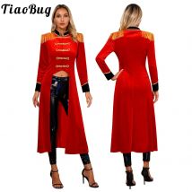 Damen Circus Ringmaster Trench Frack für Halloween Cosplay Mantel Kostüm Langarm Fransen Quaste Schulter Gothic Jacke