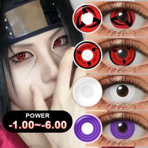 (0.00~-6.00 )Pseyeche Halloween Cosplay Graduated Contact Lenses With Diopters Cosmetic Mangekyou Sharingan Design Yearly 14.0mm
