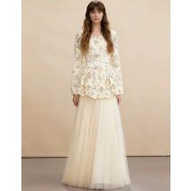 Autumn French Fashion Luxurious 2 Piece Set Women's V-neck Lace Long-sleeve Shirt + High-waisted Skirt Formal Occasion Set 2025