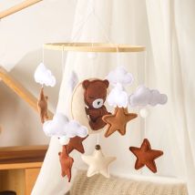 Baby Holz glocke Rasseln Weiche Filz Cartoon Bär Bewölkt Sterne Mond Hängen Bett Glocke Mobile Krippe Montessori Bildung Spielzeug rassel