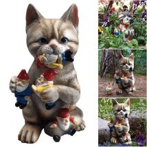 Katze essen Gnome Statuen Katze essen Gnome Figuren Harz dekorative Garten Ornament für Outdoor-Landschaft Dekor