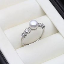 Echte weiße natürliche Süßwasserperlenringe, Vintage-Ring aus 925er Silber mit echten Perlen, verstellbar, Mutter, Frau, Geburtstagsgeschenk, Schwarz