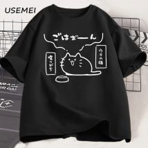 Japanischen Stil Katze Gedruckt T Shirts für Männer Frauen Baumwolle Kurzarm T-shirt Kausalen Trendy Lose Übergroßen T-shirt Herren Kleidung