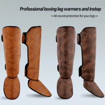 Retro Farbe Muay Thai MMA Boxen Schienbeinschutz Spann Bein Schutz Pads PU Leder Verdicken Kick Fuß Training Unterstützung Beinlinge