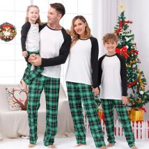 2025 New Blank Plaid Print Christmas Pajamas Set for Family Full Sleeve O Neck 2 Pieces Suit Sleepwear Adults Kids Pyjamas Set