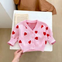 Kleinkind Valentines Dress Up Rosa Herz V-Ausschnitt Baby Strickjacke Entzückende Kinder Strick Cardi