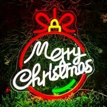 Frohe Weihnachten-Neonschild mit Glöckchen, Holly, USB-betriebene Wanddekoration für Zuhause, Schlafzimmer oder Weihnachtsgeschenk, festliche Beleuchtung, Kranz-Design