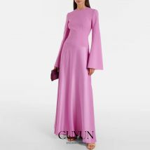 CUYUN O-Neck Long Sleeves Modest Evening Dresses A Line Women Long Prom Gown Customized Saudi Wedding Party Dress for Guest