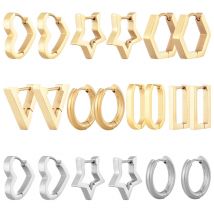 Orecchini a cerchio classici in acciaio inossidabile per donna uomo cuore stella ovale rettangolo triangolo rotondo gioielli punk hip hop color oro