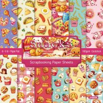 Alinacutle Junkjournal Snacks Chips Pizza-Papierpaket, 24 Blatt, 15,2 cm, gemusterter Papierblock für Scrapbooking, handgefertigter Bastelhintergrund