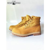 Vintage handgemachte Herren bequeme Winter Rindsleder echtes Leder gespleißt Canvas Arbeitsschuhe Schnürstiefeletten Outdoor Designer