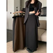 Hohe Qualität Woolen Maxi Röcke Weibliche Elegante Chic Hohe Taille Lose A-linie Röcke Frauen Vintage Streetwear Split Langen Rock