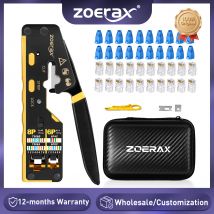 ZoeRax Zestaw narzędzi sieciowych RJ45 z zaciskarką do kabli CAT6, 20 szt. złączy CAT6 CAT5 i osłonek na wtyczki, mini ściągacz izolacji, ostrza.