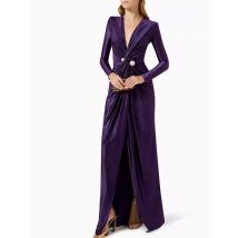 Yeezzi 2024, neue weibliche gebundene Taille, tiefer V-Ausschnitt, plissiertes Abschlussball-Bankettkleid, Frühling, lange Ärmel, elegante Party-Abend-Maxikleider