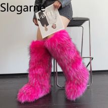 Luxus Y2K Pelzigen Schnee Stiefel Frauen 2025 Winter Über Knie 50 cm Hohe Dicke Flauschigen Kunstpelz Stiefel Damen Plüsch warme Plattform Schuhe