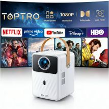 TOPTRO Proiettore Android 9.0 1080P 380ANSI Proiettore portatile 1280*720P Auto Keystone Messa a fuoco elettrica Batteria incorporata Home Cinema