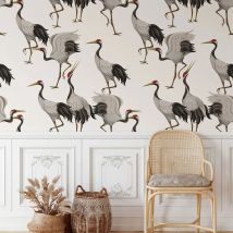 Weiße Reiher-Tapete, Tier-Wandkunst, luxuriöses Vintage-Wandbild mit weißen Kranichen, asiatisches Tier-Tapetenpapier für die Heimdekoration