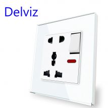 Delviz 13A Universal Socket, Tempered glass Panel,AC 110-250V,No logo, UK Standard Power Outlet, Wall Socket with switch control