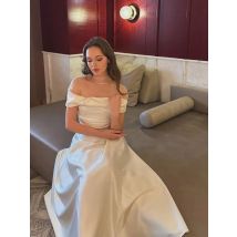 Fivsole Modern Pearl High Neck A Line Wedding Dress Bow Off The Shoulder Bride Dresses Floor Length Wedding Gowns Customized