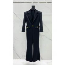 Fashionable new black wool blend jumpsuit elegant lapel and gold button long sleeved suit jumpsuit women's autumn clothing