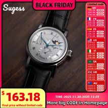 Reloj Sugess 2023 para hombre, relojes de pulsera mecánicos automáticos con fase lunar, movimiento Tianjin resistente al agua con zafiro reservado en energía