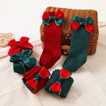 Baby Mädchen Weihnachts socken Kinder großen Bogen rot kniehohe lange Socken weiche Baumwolle Kinder Socke Neugeborenen Geschenk Socken für 0-5 Jahre