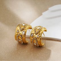 Vintage Edelstahl breite klobige Creolen für Frauen vergoldete Pflaster Kristall Augen Ohrring Aussage Schmuck Geschenke