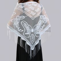 Printed Butterfly Lace Scarf Hollow Tassel Triangle Scarf Embrodiery Women Headscarf Femme Shawls Scarves Church Prayer Scarf