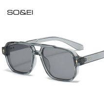 SO&EI Vintage Doppel Brücken Männer Quadratische Sonnenbrille Mode Klare Ozean Objektiv Brillen Frauen Trend Nieten Sonnenbrille UV400