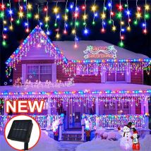 2025 162/96LED Solar Icicle Outdoor Christmas Lights 8 Modes Waterproof Fairy Lights for Home Party Halloween Holiday Decoration